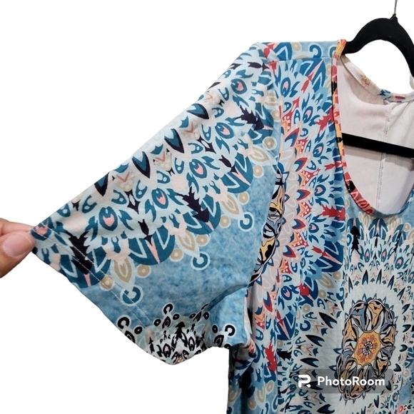 CHERFL XL Colorful Geometric Loungewear Pajama Dress Midi Boho Comfy - Picture 3 of 10